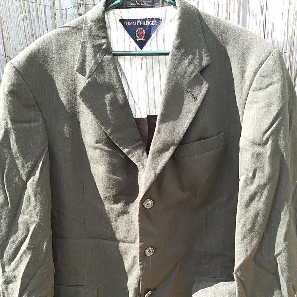 Tommy Hilfiger Olive Green Pinstripe Blazer Suit Jacket Dillard's 41L